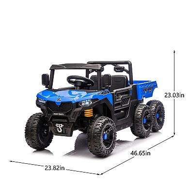 TOEMOA Kids 6 Wheel Electric Ride On Dump Truck with Remote Control and Music Features