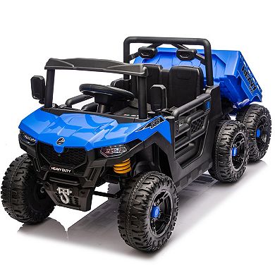 TOEMOA Kids 6 Wheel Electric Ride On Dump Truck with Remote Control and Music Features