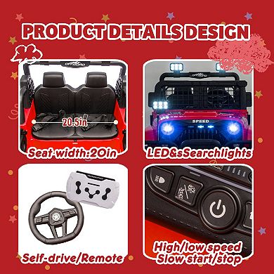 TOEMOA Two-Seater Electric Ride-On Car with Parent Remote Control and LED Lights