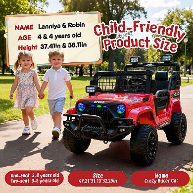 TOEMOA Two-Seater Electric Ride-On Car with Parent Remote Control and LED Lights