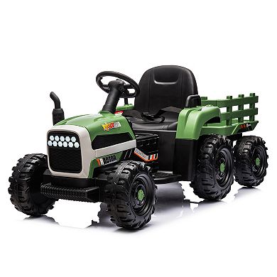 TOEMOA 24V Battery Powered Ride-On Tractor Toy with Trailer and Remote
