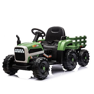 TOEMOA 24V Battery Powered Ride-On Tractor Toy with Trailer and Remote
