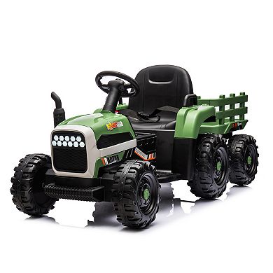 TOEMOA 24V Battery Powered Ride-On Tractor Toy with Trailer and Remote