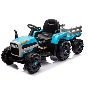 TOEMOA 24V Battery Powered Ride-On Tractor Toy with Trailer and Remote