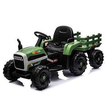 TOEMOA 24V Battery Powered Ride-On Tractor Toy with Trailer and Remote