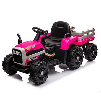 TOEMOA 24V Battery Powered Ride-On Tractor Toy with Trailer and Remote