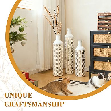 TOEMOA Modern Cylinder Metal Vase Set Geometric Textured Glam Home Decor Collection