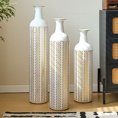 TOEMOA Modern Cylinder Metal Vase Set Geometric Textured Glam Home Decor Collection