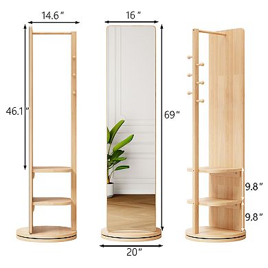 TOEMOA 360-Degree Rotating Full-Length Mirror with Integrated Storage Hooks
