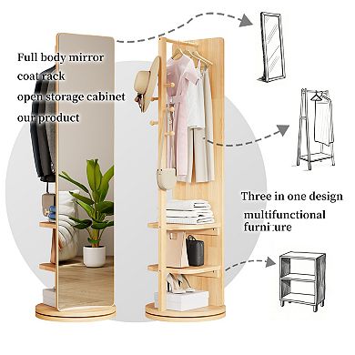 TOEMOA 360-Degree Rotating Full-Length Mirror with Integrated Storage Hooks