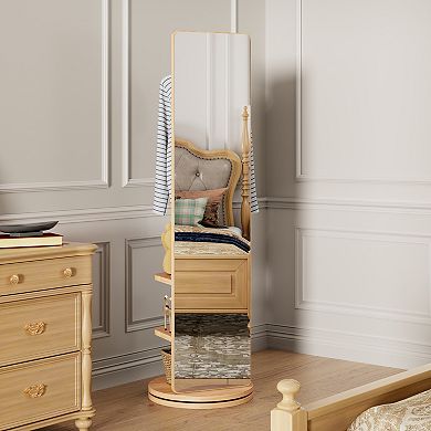 TOEMOA 360-Degree Rotating Full-Length Mirror with Integrated Storage Hooks