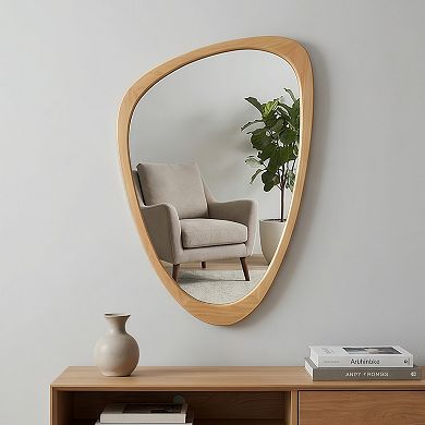 TOEMOA Irregular Solid Wood Frame Decorative Wall Mirror Unique Rustic Style