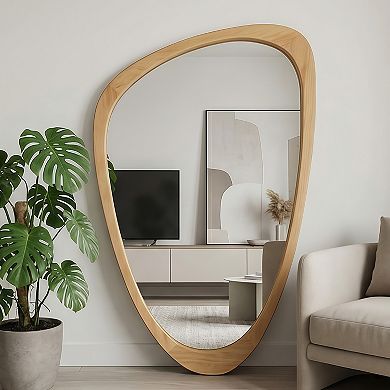 TOEMOA Irregular Solid Wood Frame Decorative Wall Mirror Unique Rustic Style