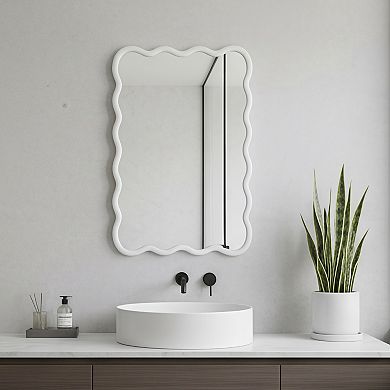 TOEMOA Wavy Rectangle Solid Wood Frame Decorative Mirror for Wall Display and Home Decor