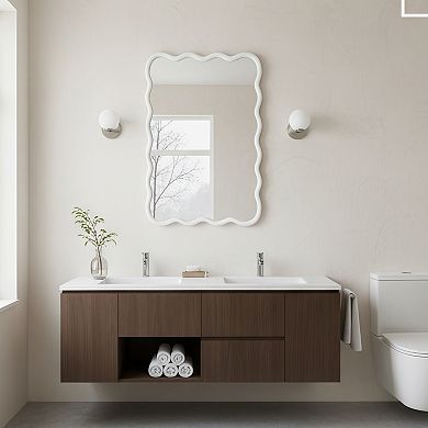 TOEMOA Wavy Rectangle Solid Wood Frame Decorative Mirror for Wall Display and Home Decor