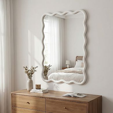 TOEMOA Wavy Rectangle Solid Wood Frame Decorative Mirror for Wall Display and Home Decor