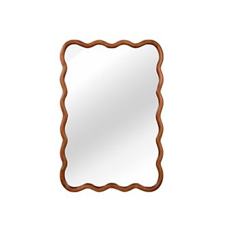 TOEMOA Wavy Rectangle Solid Wood Frame Decorative Mirror for Wall Display and Home Decor