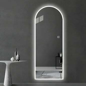 TOEMOA Full Length LED Wall Mirror with Dimmable Lighting and Arch Design