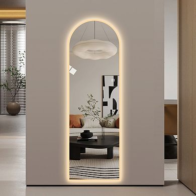 TOEMOA Full Length LED Wall Mirror with Dimmable Lighting and Arch Design