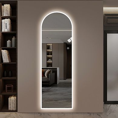 TOEMOA Full Length LED Wall Mirror with Dimmable Lighting and Arch Design