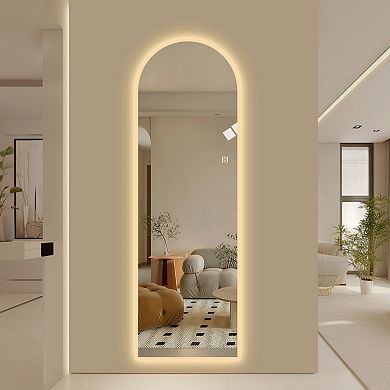 TOEMOA Full Length LED Wall Mirror with Dimmable Lighting and Arch Design