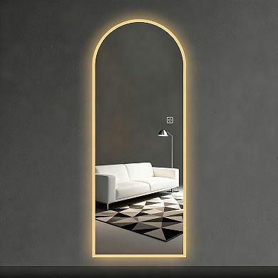 TOEMOA Full Length LED Wall Mirror with Dimmable Lighting and Arch Design