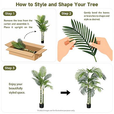 TOEMOA Six Foot Tall Artificial Palm Tree with Plastic Pot Indoor Outdoor Decor