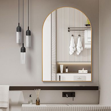 TOEMOA Arched Wall Mirror with Metal Frame Modern Bathroom Decor Accent