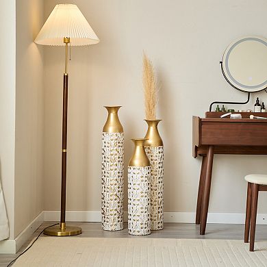 TOEMOA Elegant Textured Metal Floral Vase Set for Modern Home Decor Arrangements