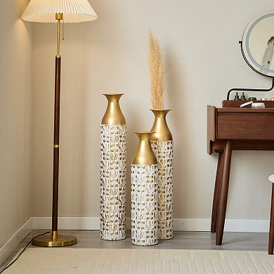 TOEMOA Elegant Textured Metal Floral Vase Set for Modern Home Decor Arrangements