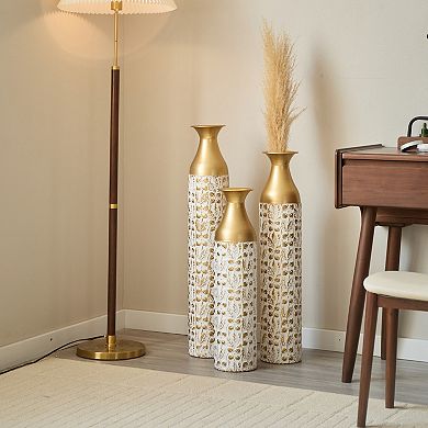 TOEMOA Elegant Textured Metal Floral Vase Set for Modern Home Decor Arrangements