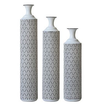 TOEMOA Set of 3 Geometric Metal Floor Vases - Tall Cylindrical Home Decor Accent Pieces
