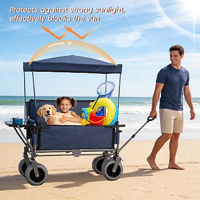 3-in-1 Collapsible Wagon with Canopy, Bench and Table 500lb Capacity