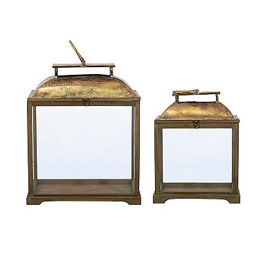 TOEMOA Rectangular Glass Panel Lantern Set with Metal Dome Accents