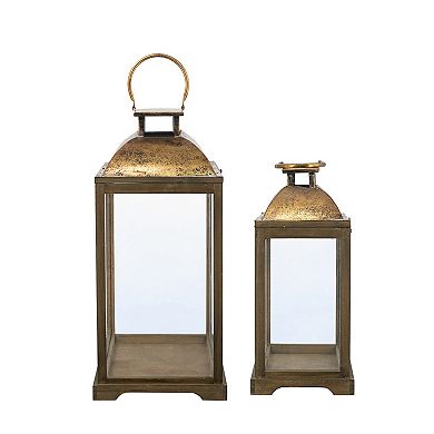 TOEMOA Rectangular Glass Panel Lantern Set with Metal Dome Accents