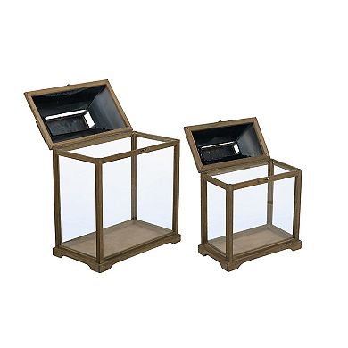 TOEMOA Rectangular Glass Panel Lantern Set with Metal Dome Accents