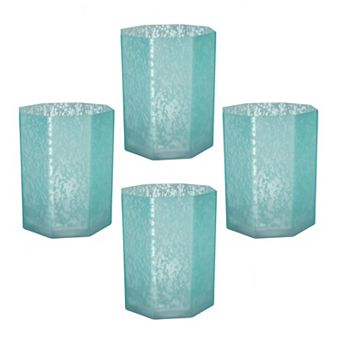 TOEMOA Frosted Glass Octagonal Candle Holder Set - 4 Pack Modern Home Decor