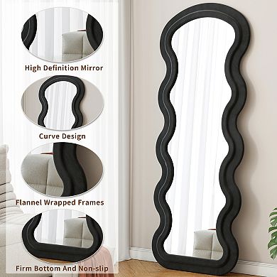 TOEMOA Full Length Wave Floor Mirror with Stand for Bedroom Living Room Decoration