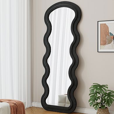 TOEMOA Full Length Wave Floor Mirror with Stand for Bedroom Living Room Decoration