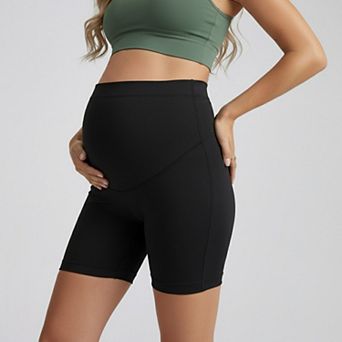 Women's High Waist Maternity Bike Shorts with Over Belly Panel Smooth Stretch Activewear Shorts