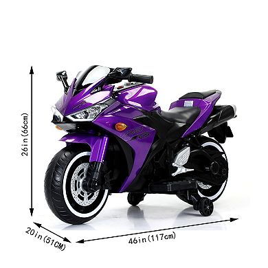 TOEMOA 12V Kids Ride-On Motorcycle Toy with Training Wheels and Lights
