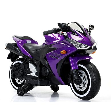 TOEMOA 12V Kids Ride-On Motorcycle Toy with Training Wheels and Lights