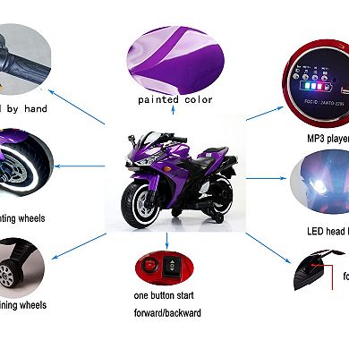 TOEMOA 12V Kids Ride-On Motorcycle Toy with Training Wheels and Lights