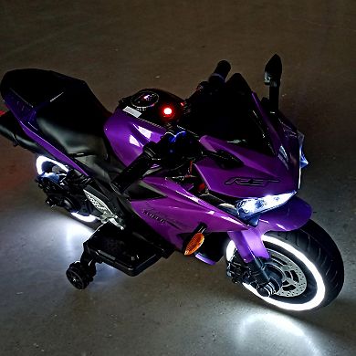 TOEMOA 12V Kids Ride-On Motorcycle Toy with Training Wheels and Lights