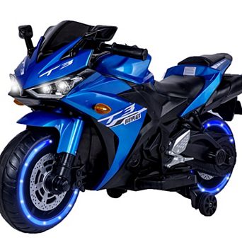 TOEMOA 12V Kids Ride-On Motorcycle Toy with Training Wheels and Lights