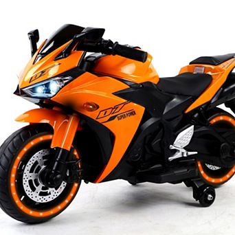 TOEMOA 12V Kids Ride-On Motorcycle Toy with Training Wheels and Lights
