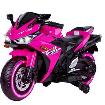 TOEMOA 12V Kids Ride-On Motorcycle Toy with Training Wheels and Lights