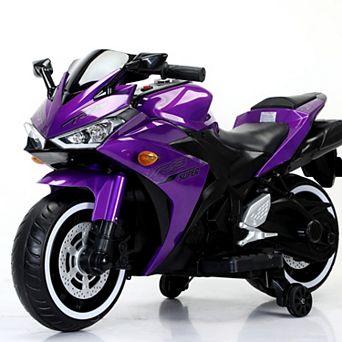 TOEMOA 12V Kids Ride-On Motorcycle Toy with Training Wheels and Lights