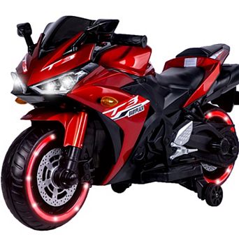 TOEMOA 12V Kids Ride-On Motorcycle Toy with Training Wheels and Lights