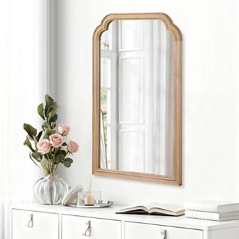 TOEMOA Natural Wood Frame Decorative Mirror with Rounded Corners Wall Art